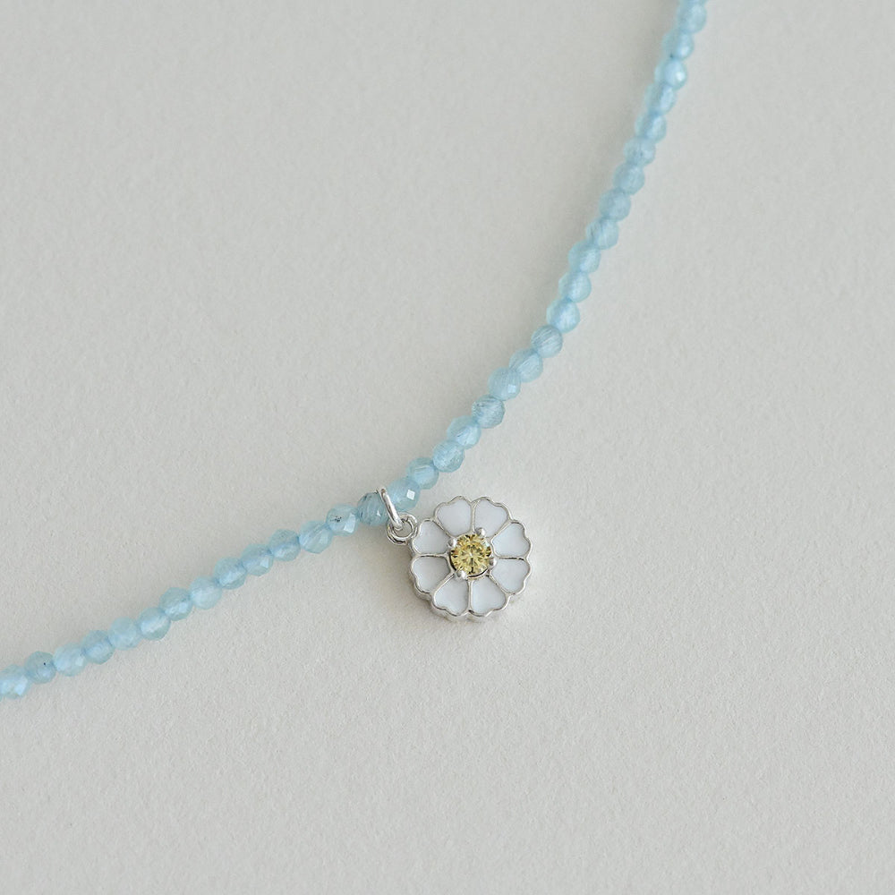 925 Silver Daisy Light Blue Cat’s Eye Necklace_KWAJE402