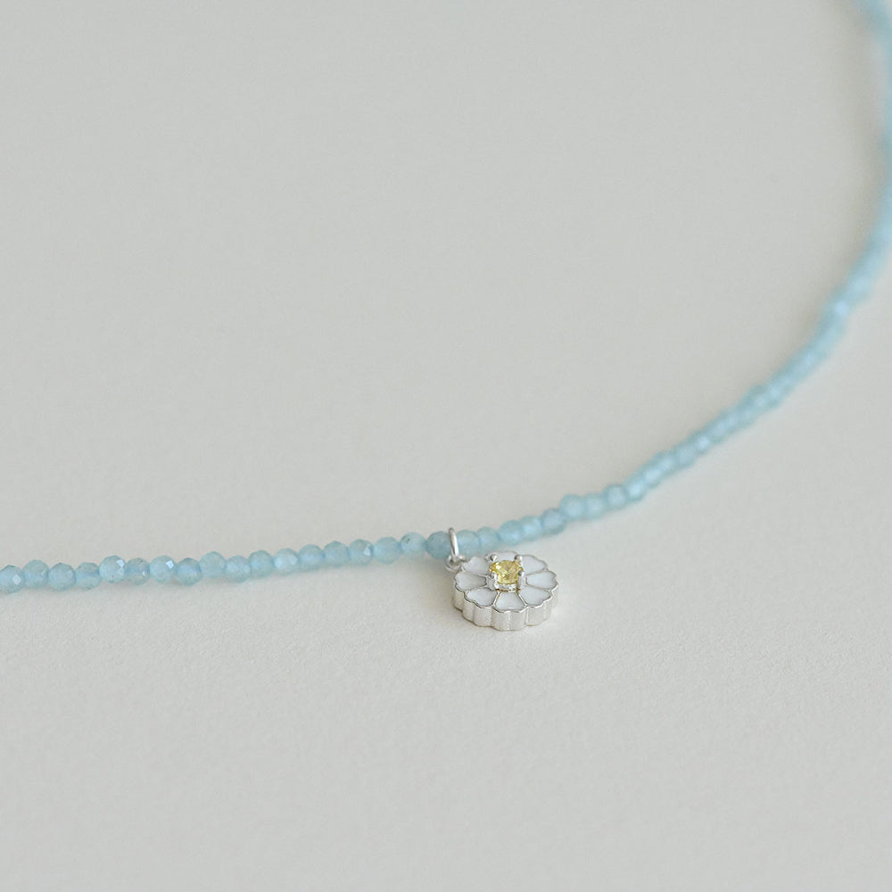 925 Silver Daisy Light Blue Cat’s Eye Necklace_KWAJE402