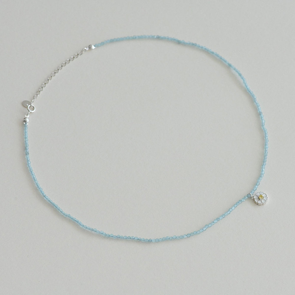 925 Silver Daisy Light Blue Cat’s Eye Necklace_KWAJE402