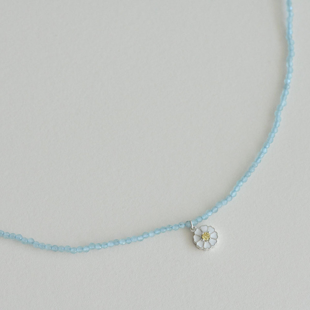 925 Silver Daisy Light Blue Cat’s Eye Necklace_KWAJE402