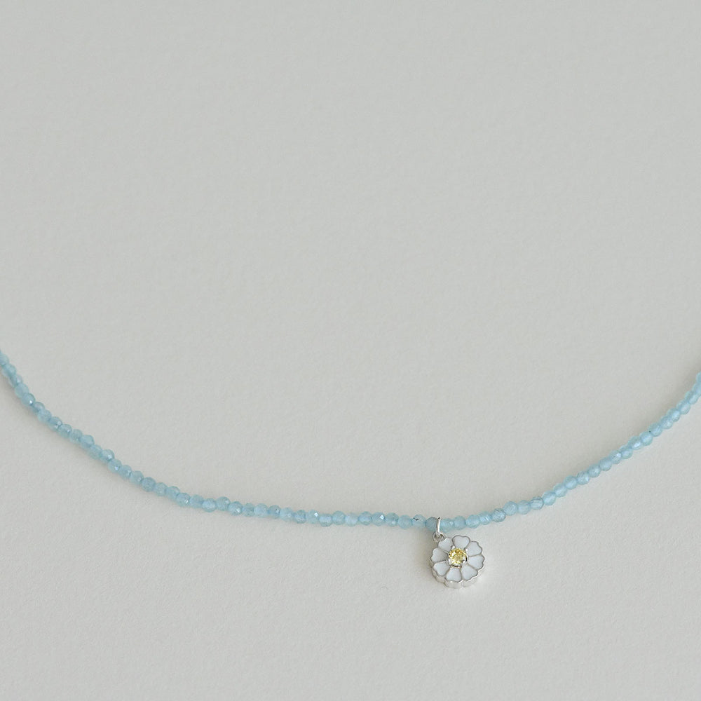 925 Silver Daisy Light Blue Cat’s Eye Necklace_KWAJE402