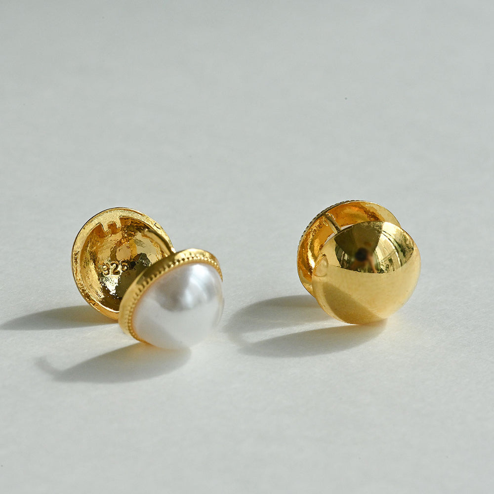 925 silver half-pearl one-touch earrings_KWAJE239