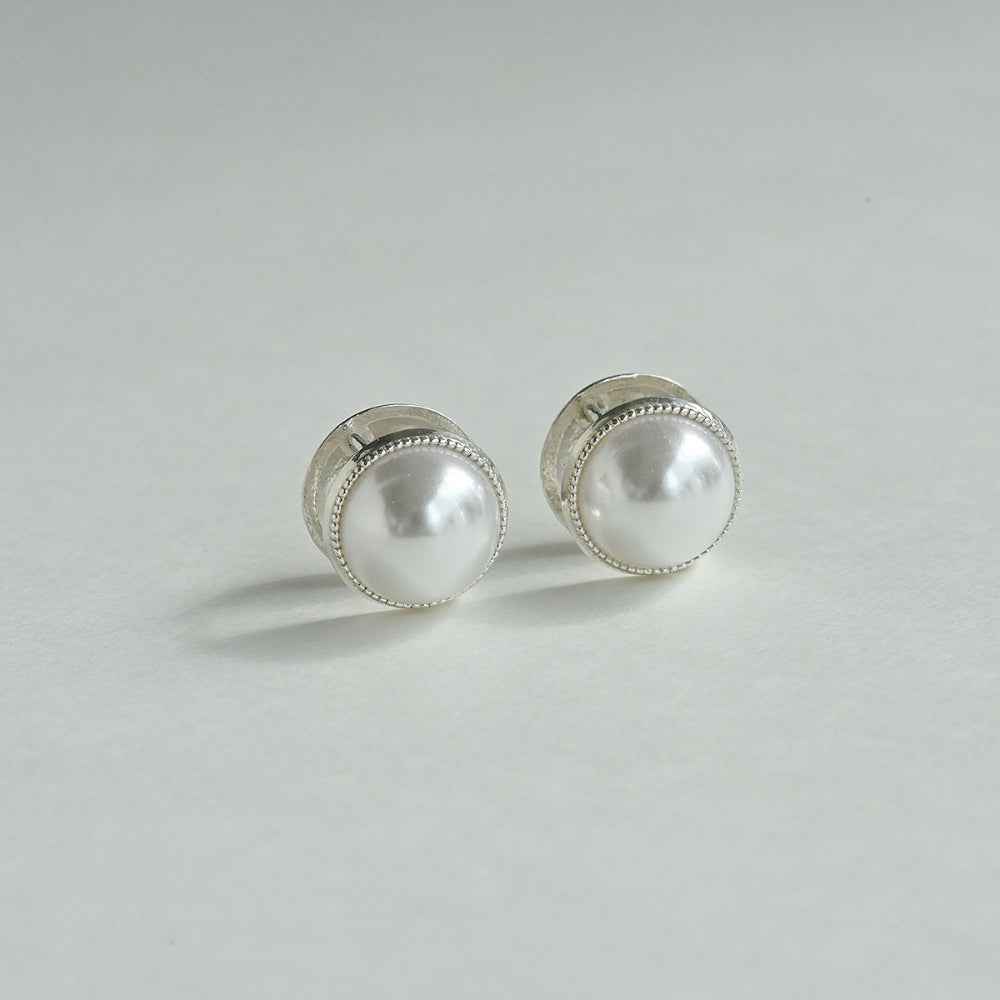 925 silver half-pearl one-touch earrings_KWAJE239