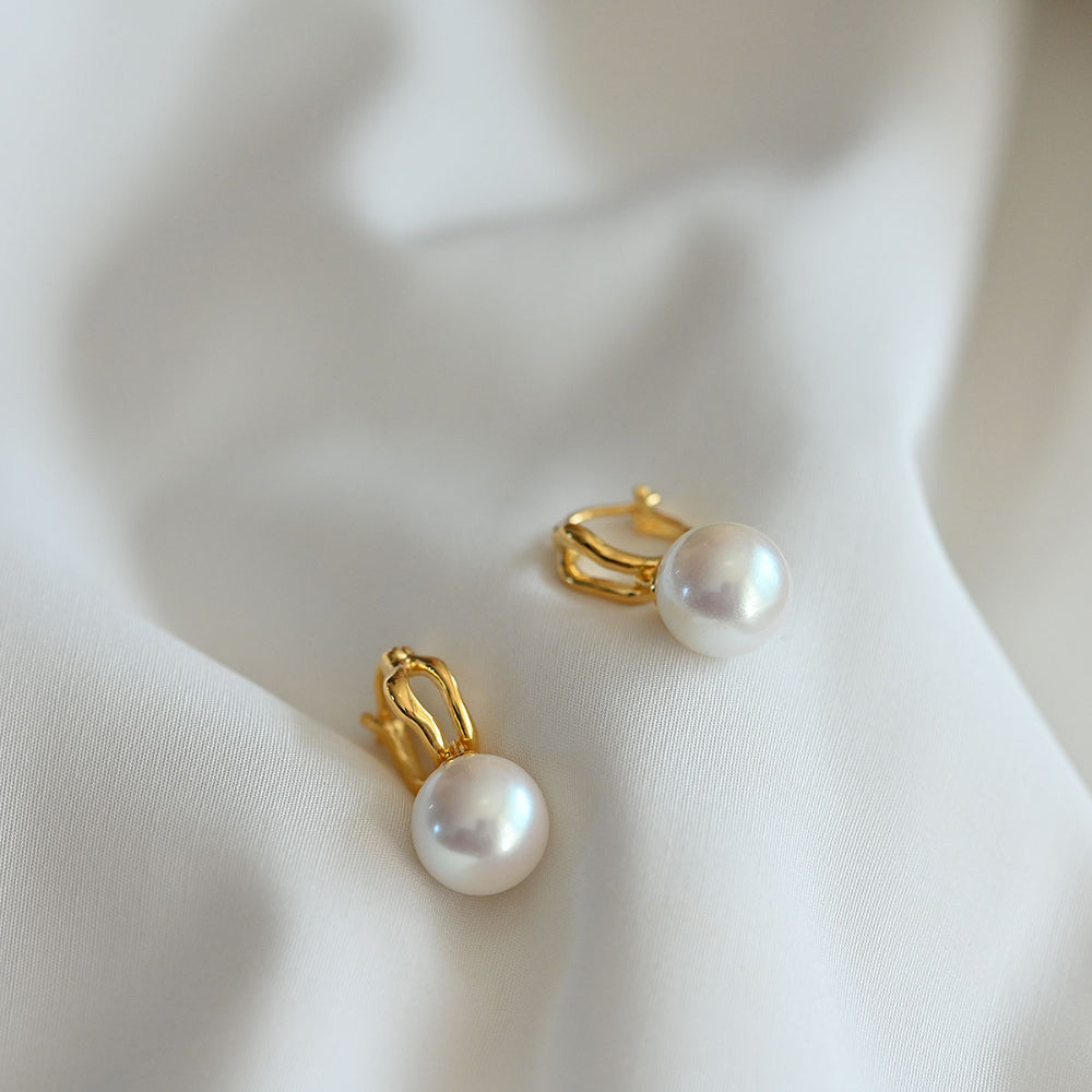 925 silver pearl rattle one touch earrings_KWAJE347