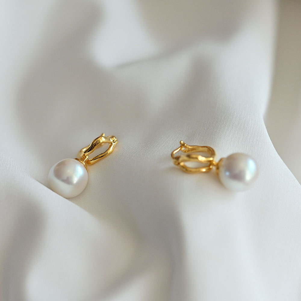 925 silver pearl rattle one touch earrings_KWAJE347