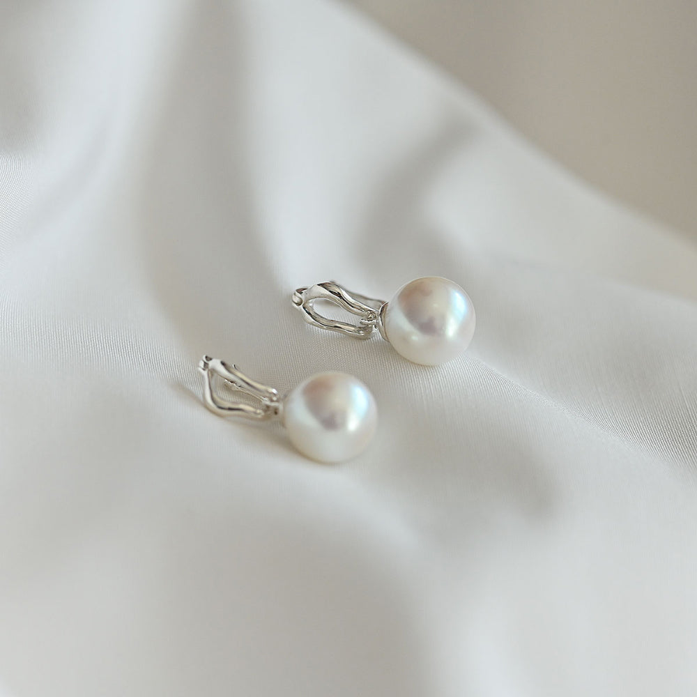 925 silver pearl rattle one touch earrings_KWAJE347