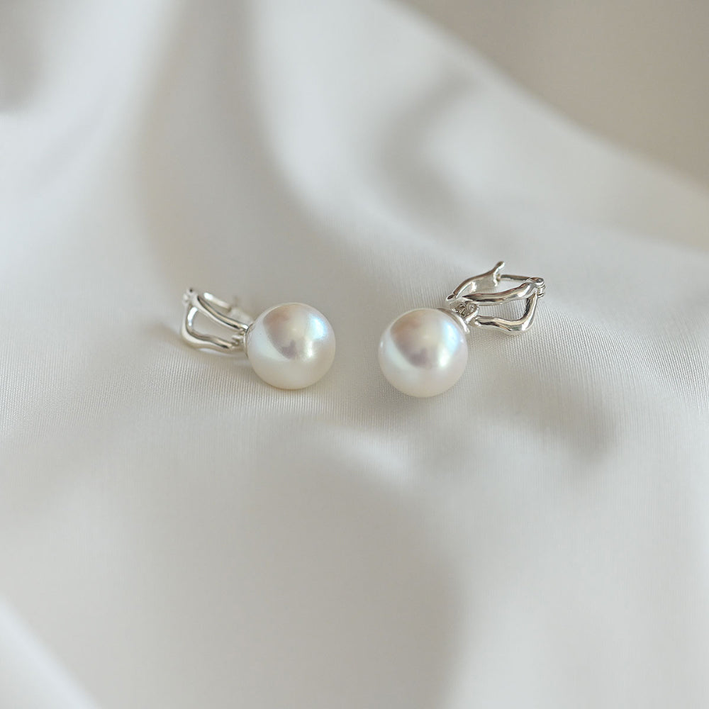 925 silver pearl rattle one touch earrings_KWAJE347