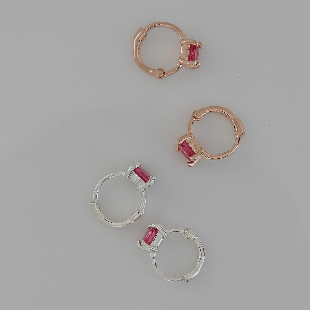 925 Silver Red Square One Touch Earrings_KWAJE354