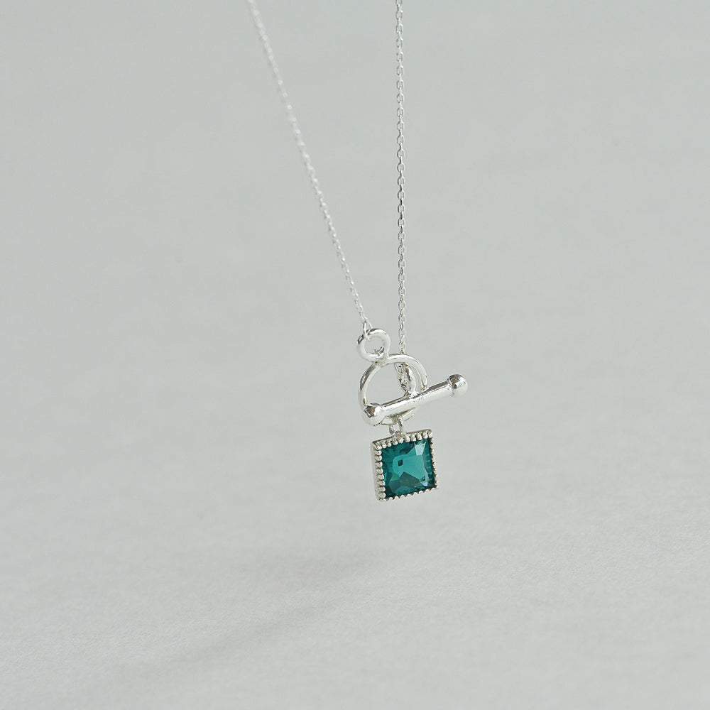 925 Silver Blue Zircon Square Toggle Bar Necklace_KWAJE208