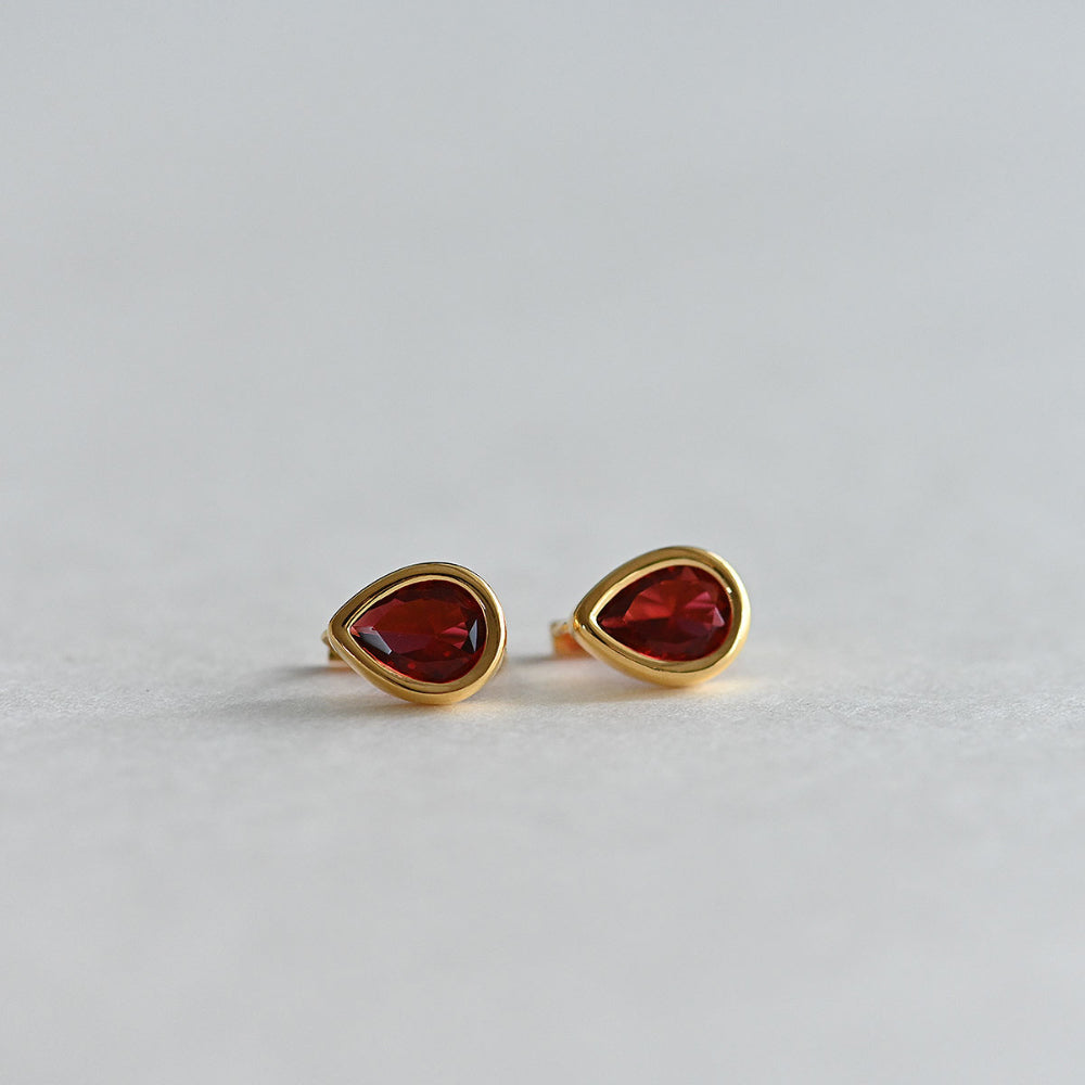 925 Silver Water Drop Bezel Red One Touch Earrings_KWAJE382