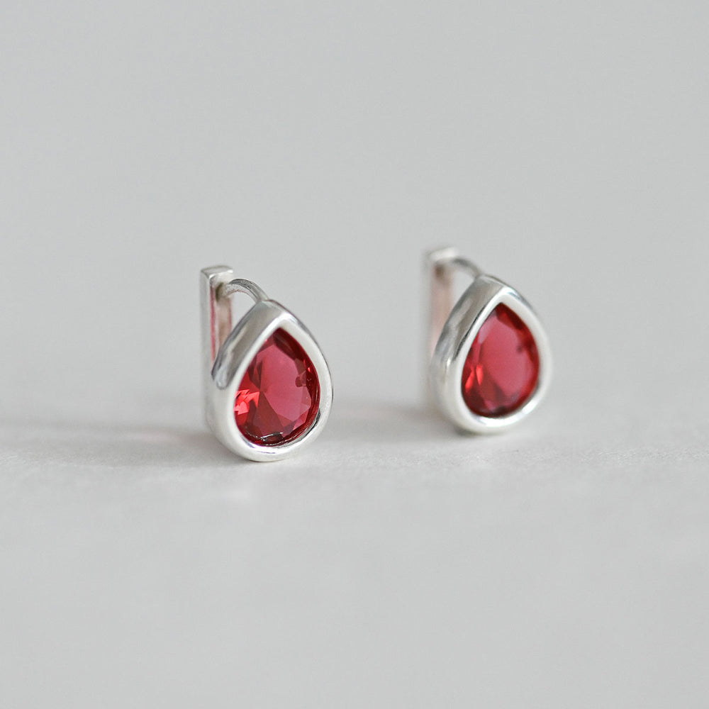 925 Silver Water Drop Bezel Red One Touch Earrings_KWAJE382