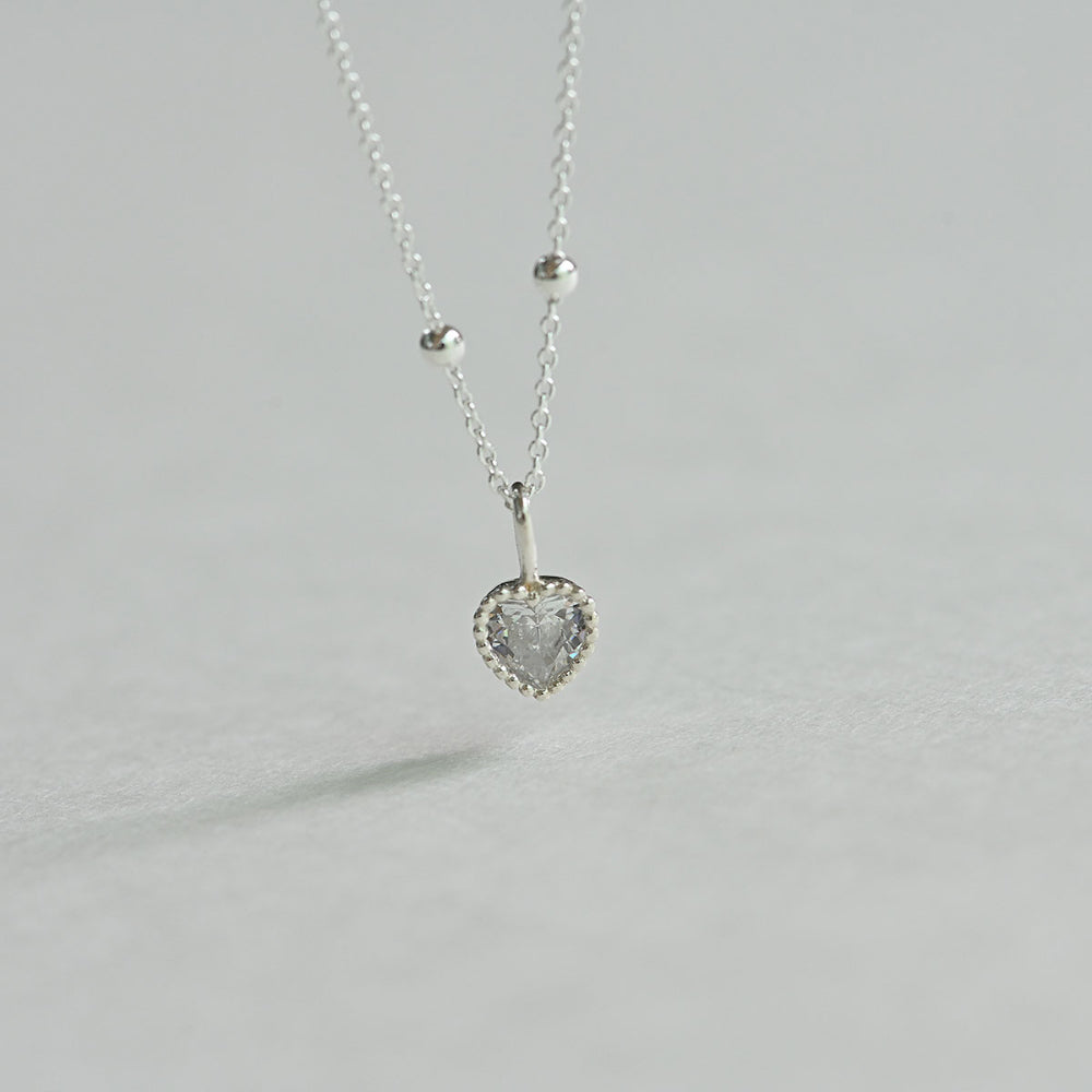 925 Silver Heart Cubic Knotted Ball Chain Necklace_KWAJE427