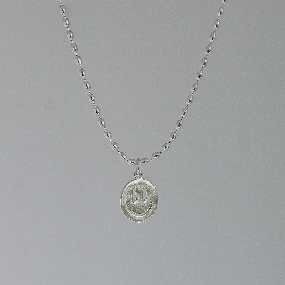 925 Silver Smile Medal Oval Ball Chain Necklace_KWAJE593