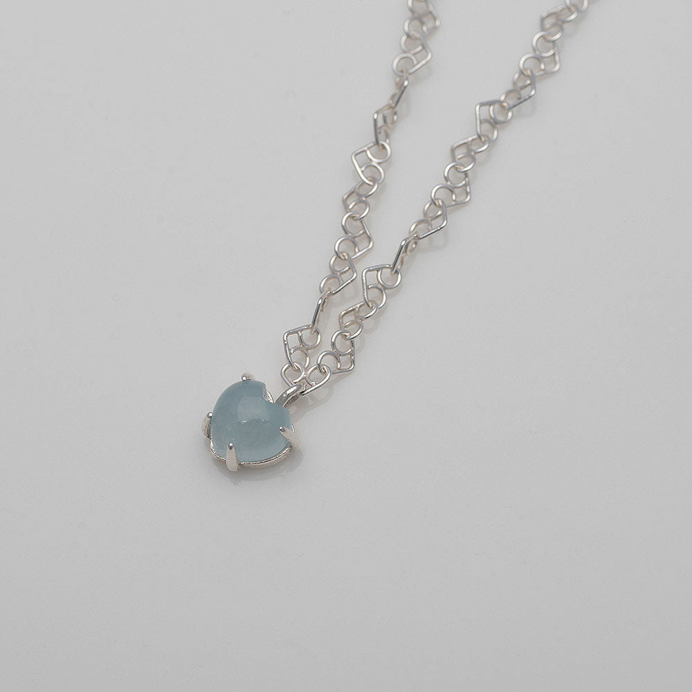 925 silver natural gemstone aquamarine heart necklace_KWAJE452