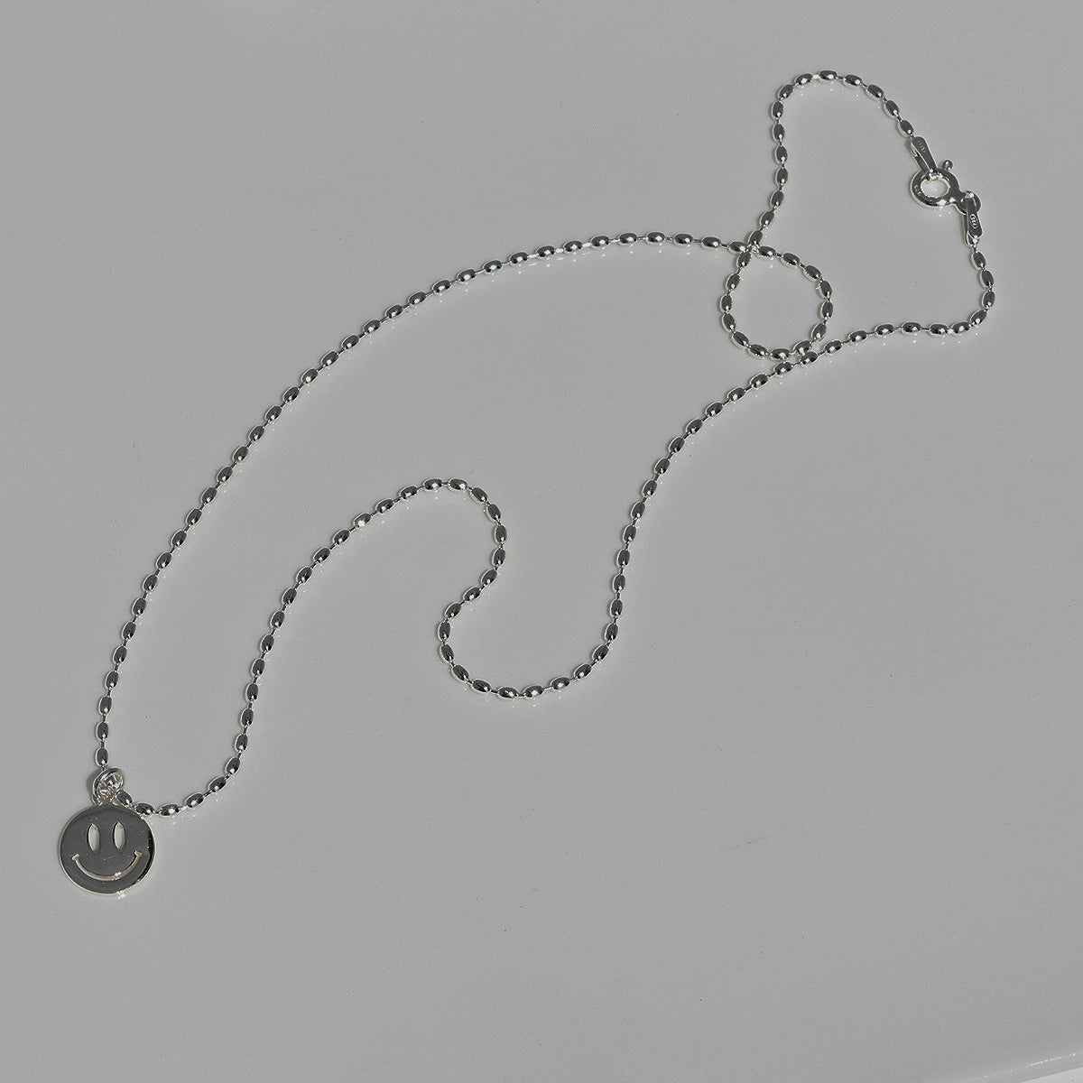 925 Silver Smile Medal Oval Ball Chain Necklace_KWAJE593