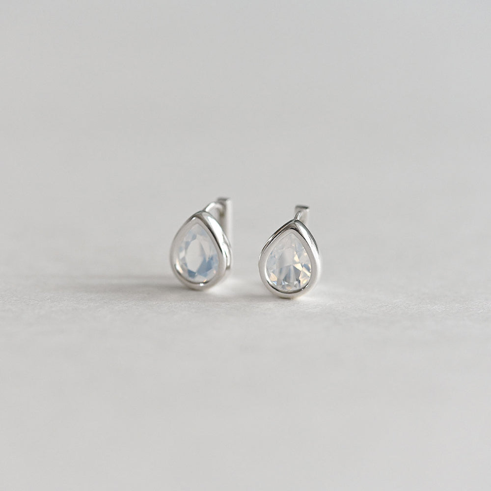 925 Silver Water Drop Bezel White One Touch Earrings_KWAJE383