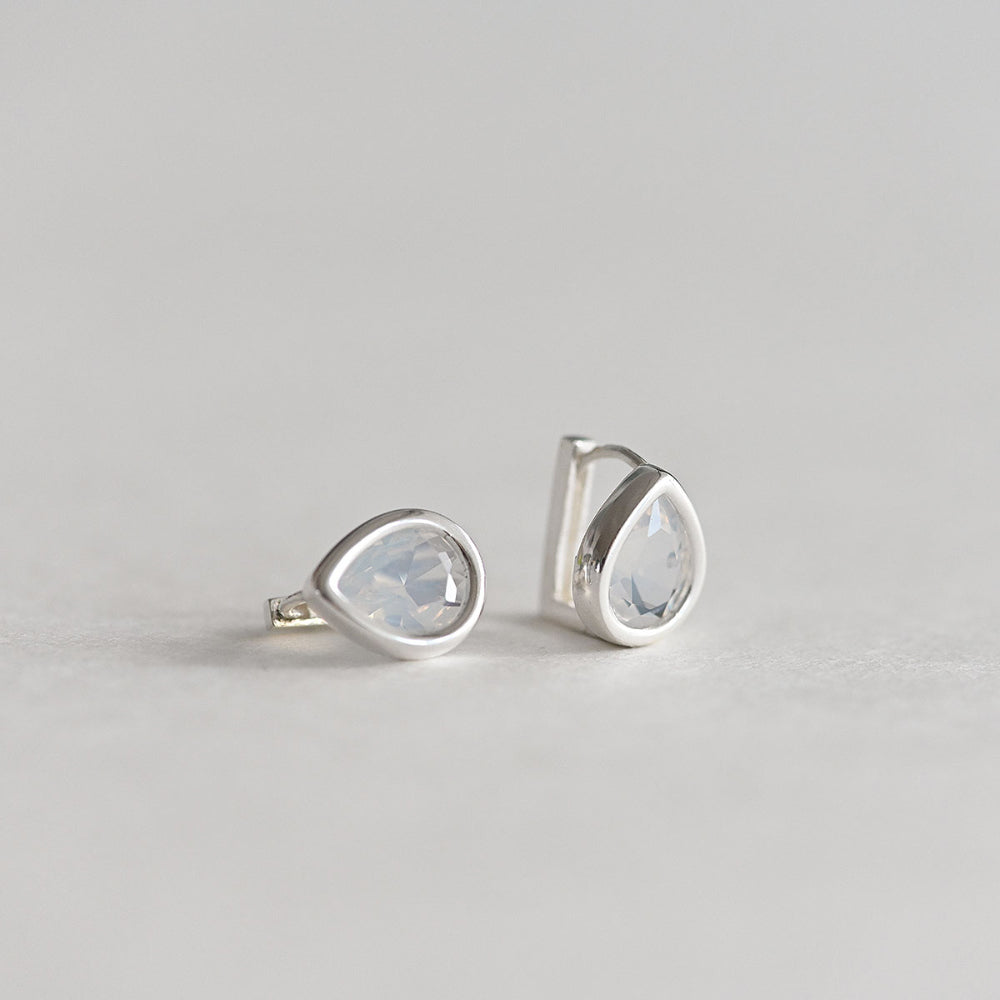 925 Silver Water Drop Bezel White One Touch Earrings_KWAJE383