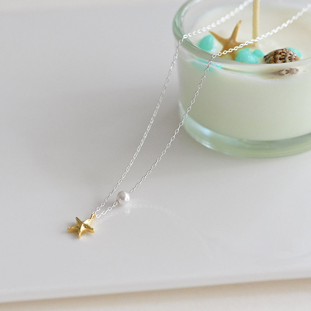 925 silver pearl starfish necklace_KWAJE565