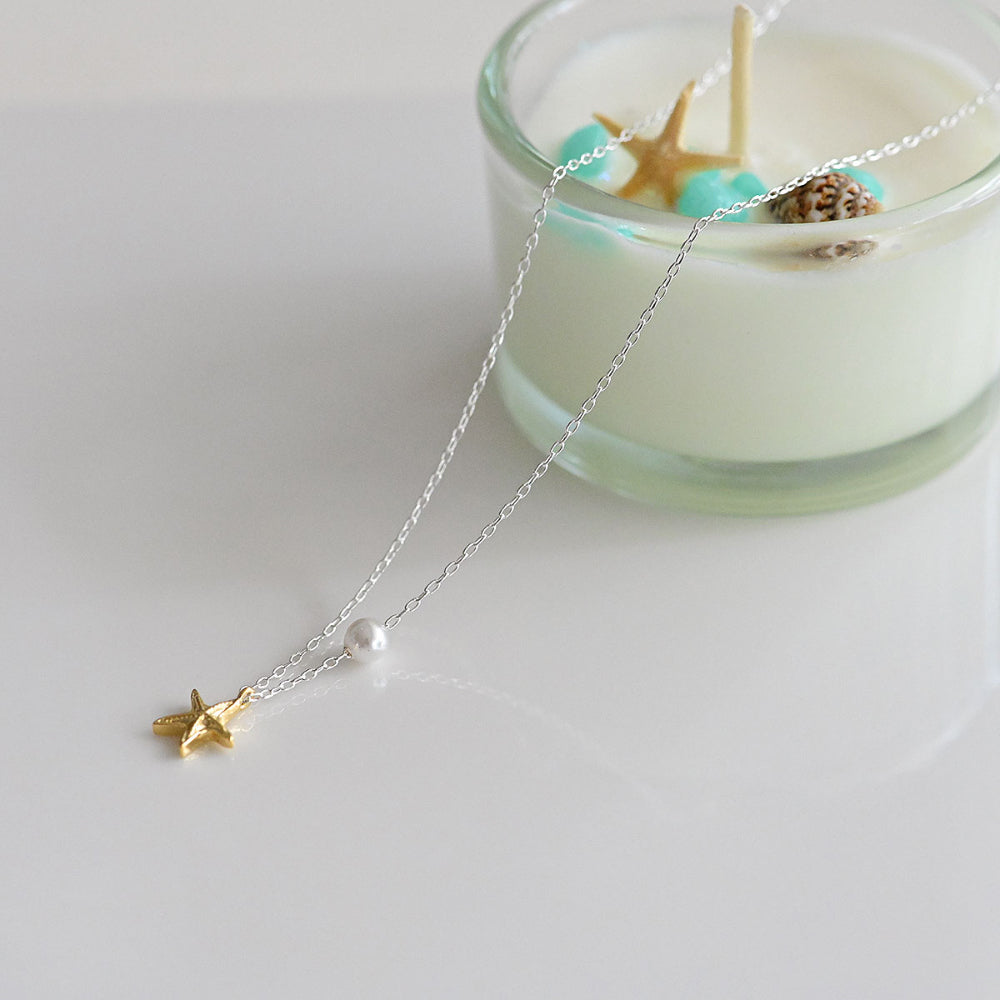 925 silver pearl starfish necklace_KWAJE565