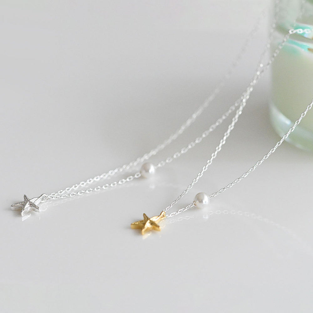 925 silver pearl starfish necklace_KWAJE565