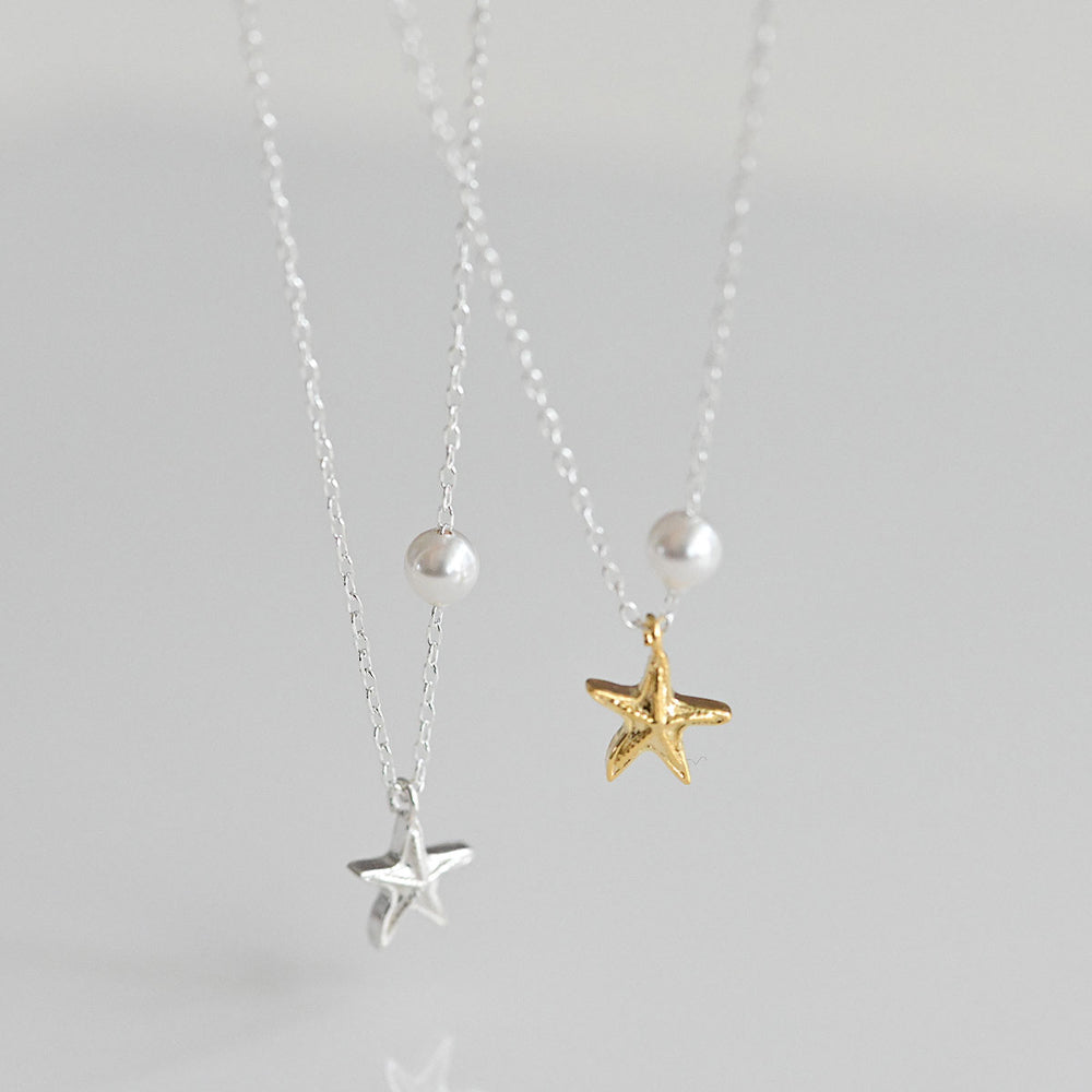 925 silver pearl starfish necklace_KWAJE565