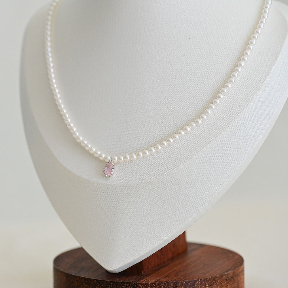 925 Silver 4x6 Oval Crystal Nuclear Pearl Necklace_KWAJE182