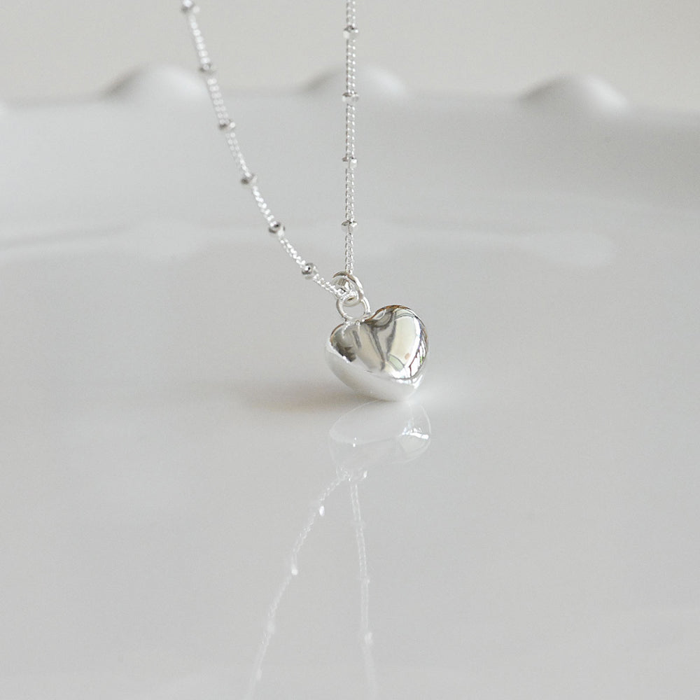 925 silver sparkling square bead chain heart necklace_KWAJE569