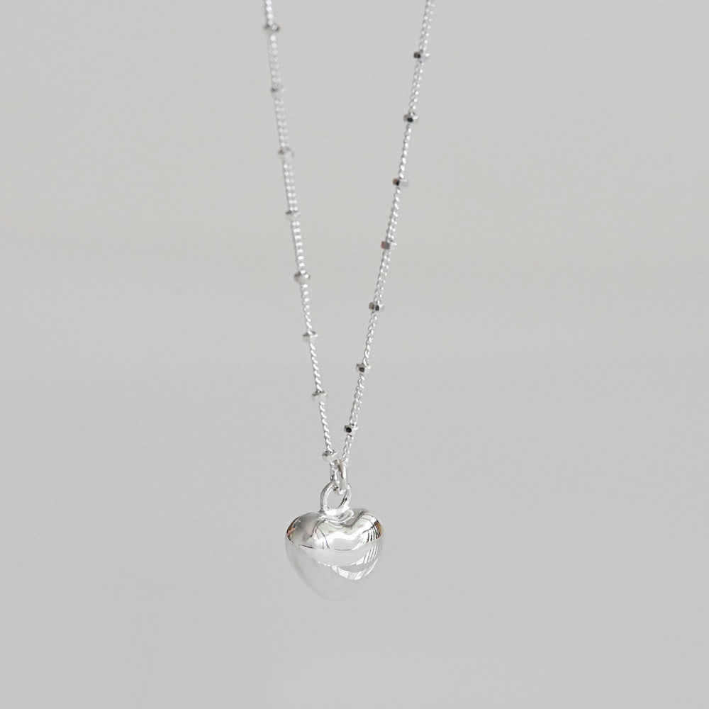 925 silver sparkling square bead chain heart necklace_KWAJE569