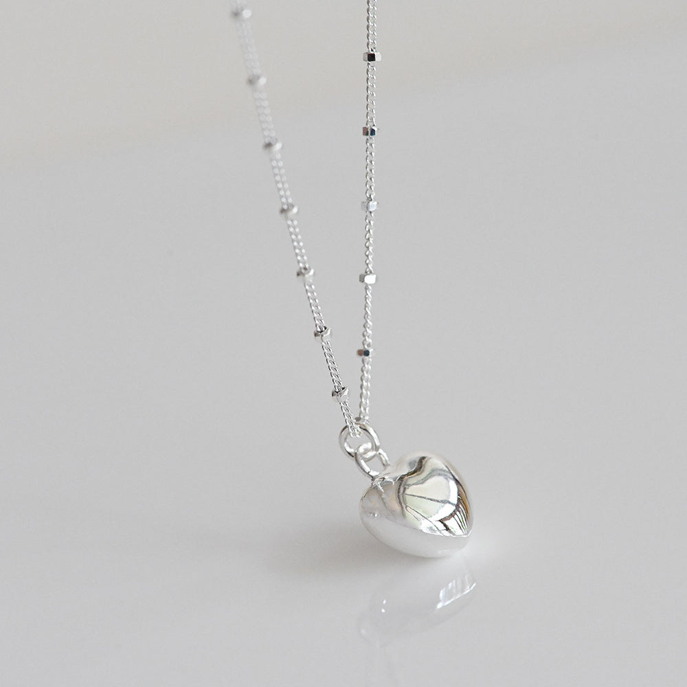 925 silver sparkling square bead chain heart necklace_KWAJE569