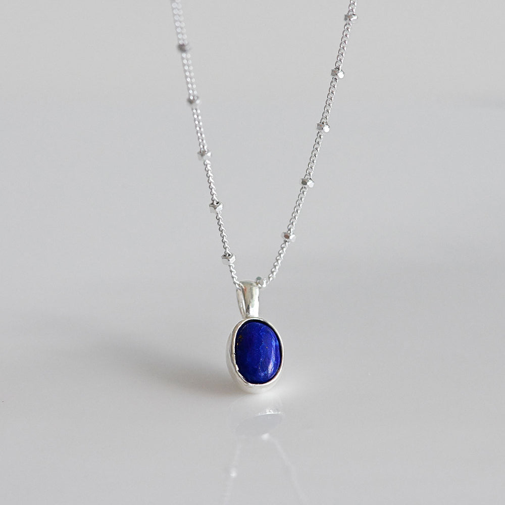 925 silver lapis lazuli glitter bead necklace_KWAJE636