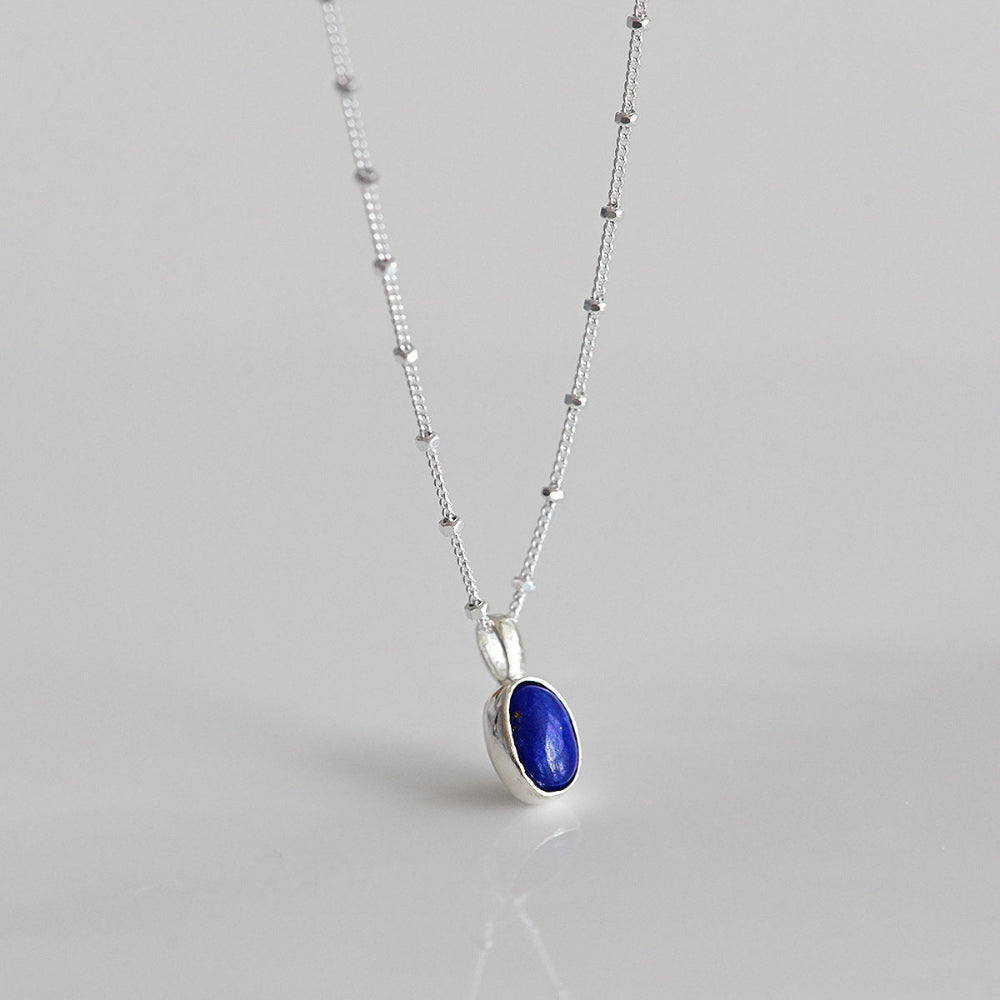 925 silver lapis lazuli glitter bead necklace_KWAJE636