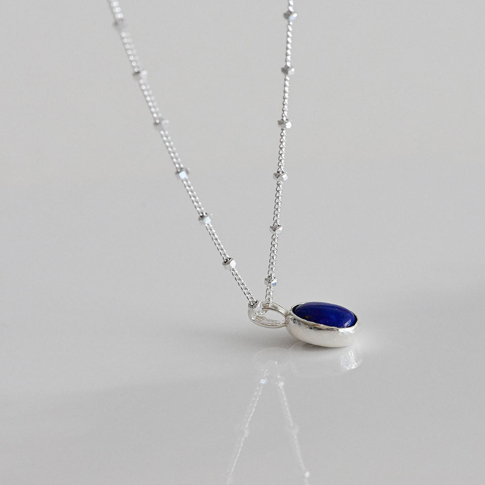 925 silver lapis lazuli glitter bead necklace_KWAJE636