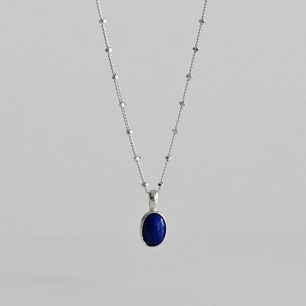 925 silver lapis lazuli glitter bead necklace_KWAJE636