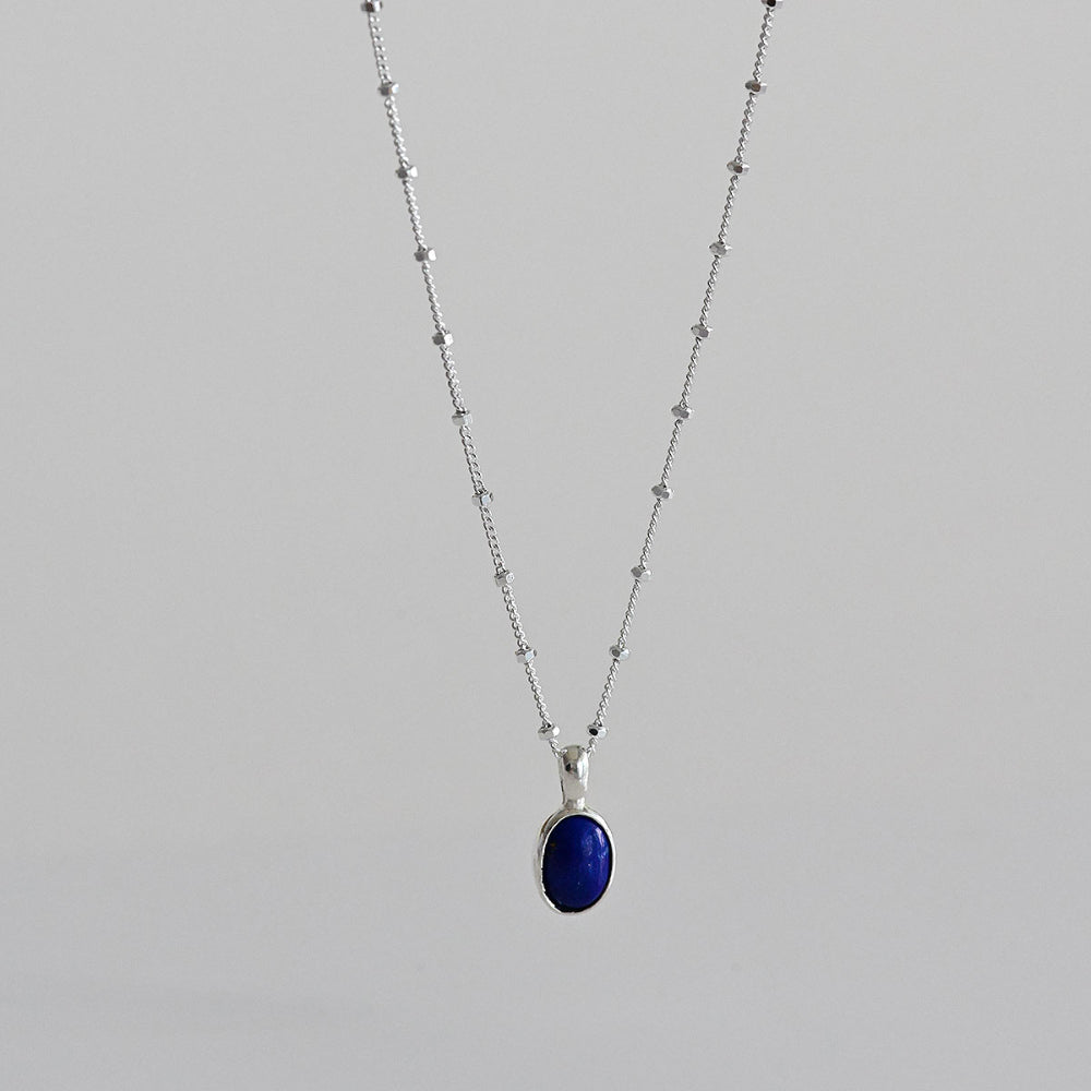 925 silver lapis lazuli glitter bead necklace_KWAJE636