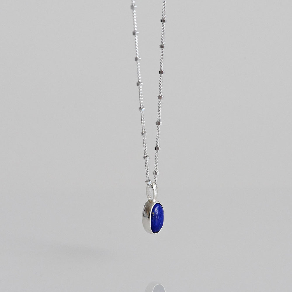 925 silver lapis lazuli glitter bead necklace_KWAJE636