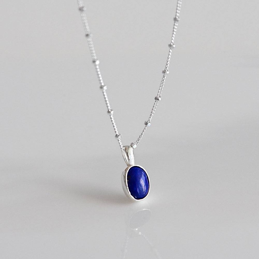 925 silver lapis lazuli glitter bead necklace_KWAJE636