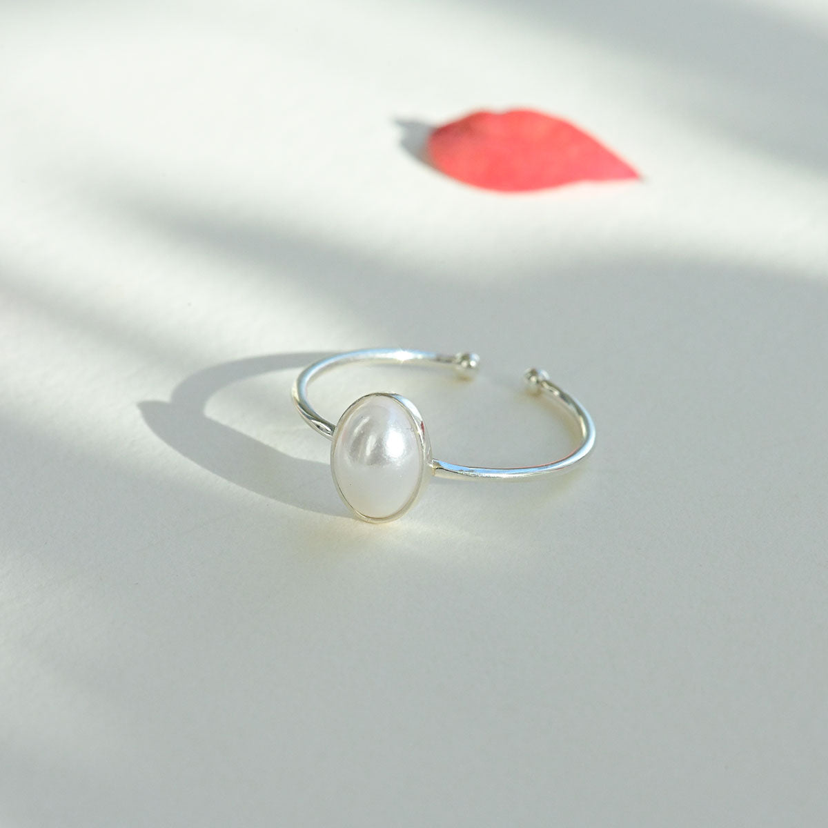 925 silver oval pearl open ring_KWAJE048