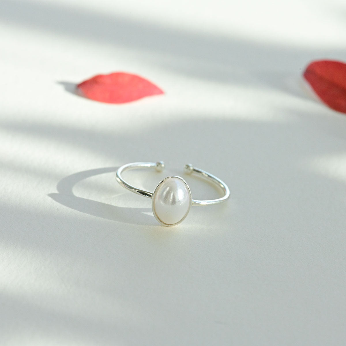 925 silver oval pearl open ring_KWAJE048