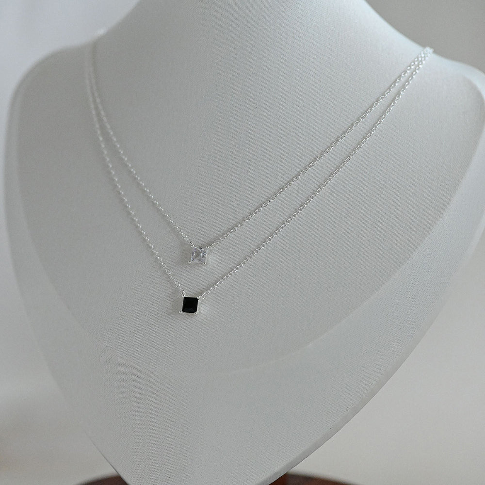 925 silver 4mm square cubic necklace_KWAJE181