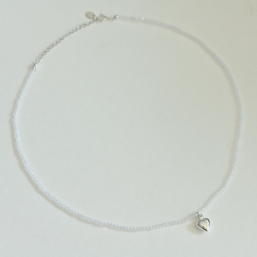 925 Silver Heart Pendant Cree Beads Necklace_KWAJE432