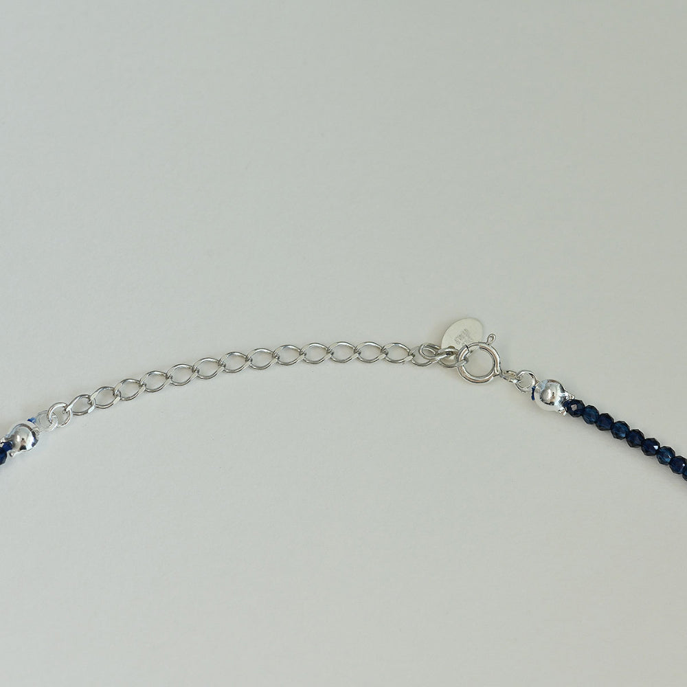 925 silver heart pendant navy beads necklace_KWAJE433