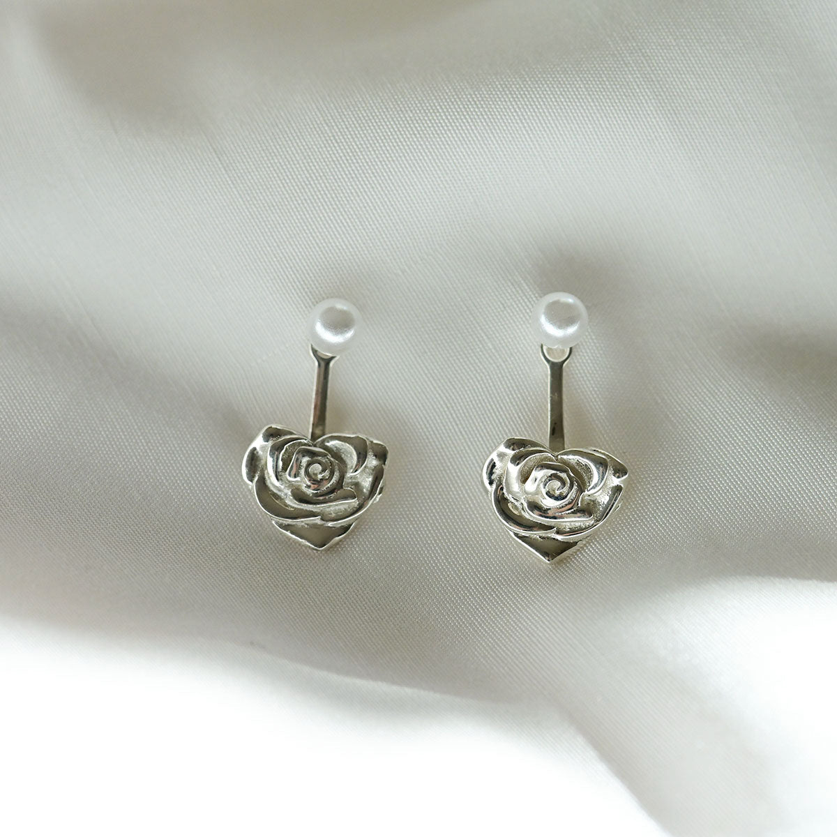 925 silver rose heart two-way earrings_KWAJE355