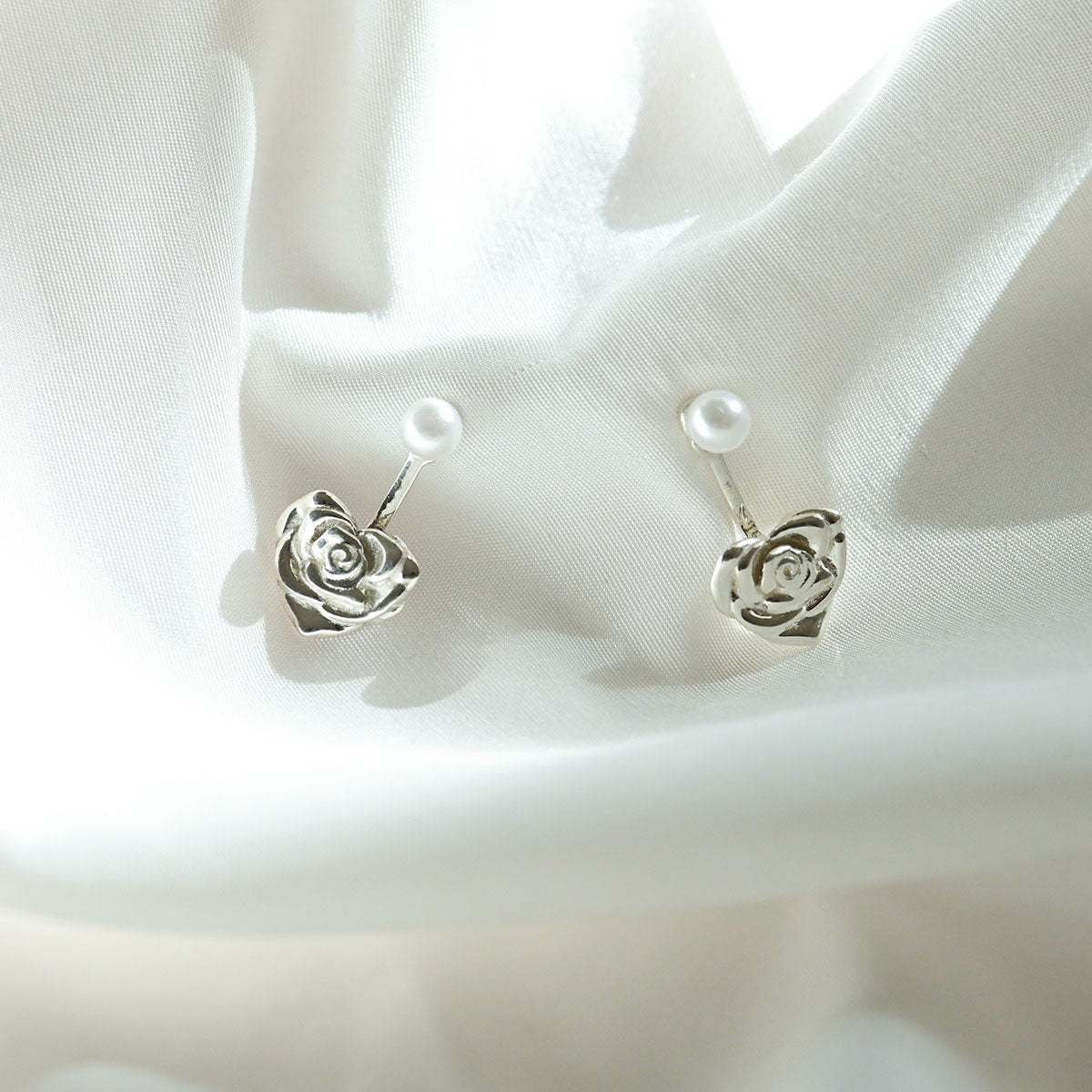 925 silver rose heart two-way earrings_KWAJE355