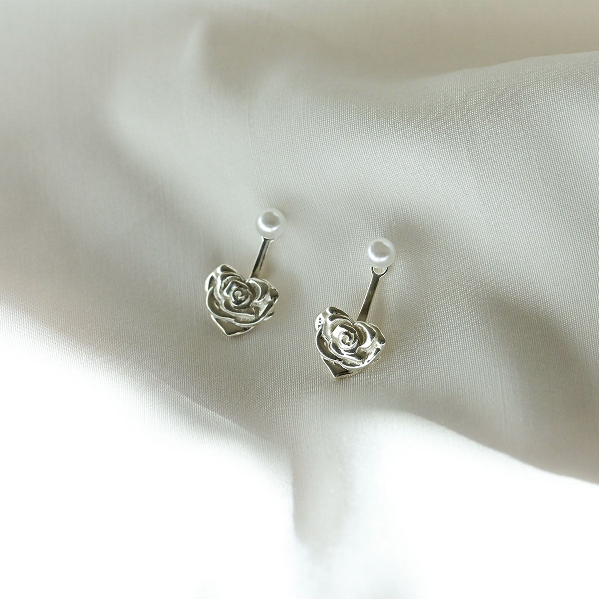 925 silver rose heart two-way earrings_KWAJE355