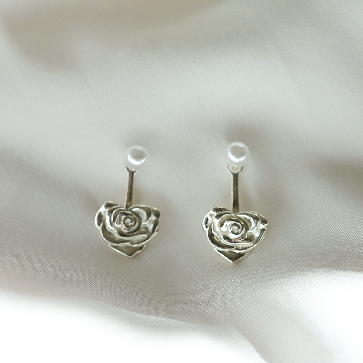 925 silver rose heart two-way earrings_KWAJE355