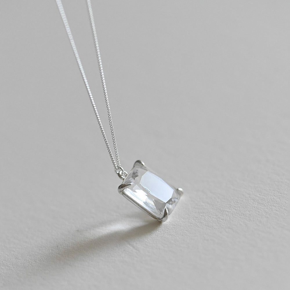 925 Silver Square Crystal Necklace_KWAJE596