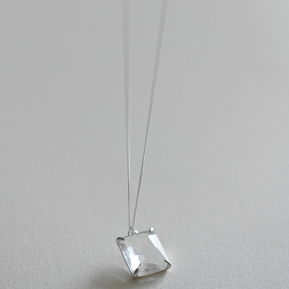 925 Silver Square Crystal Necklace_KWAJE596