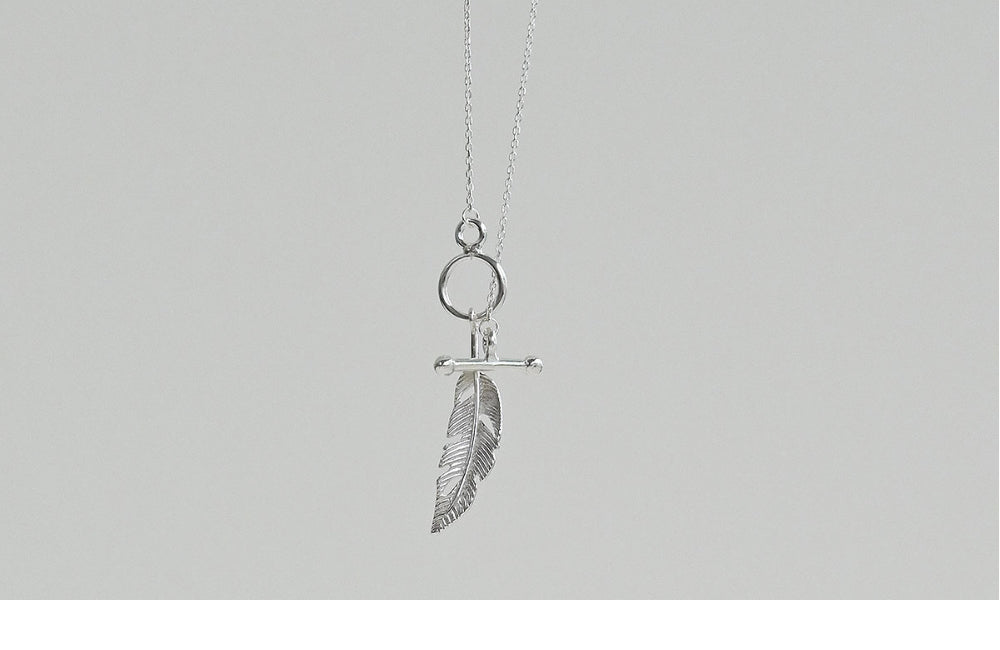 925 Silver Feather Toggle Bar Necklace_KWAJE408