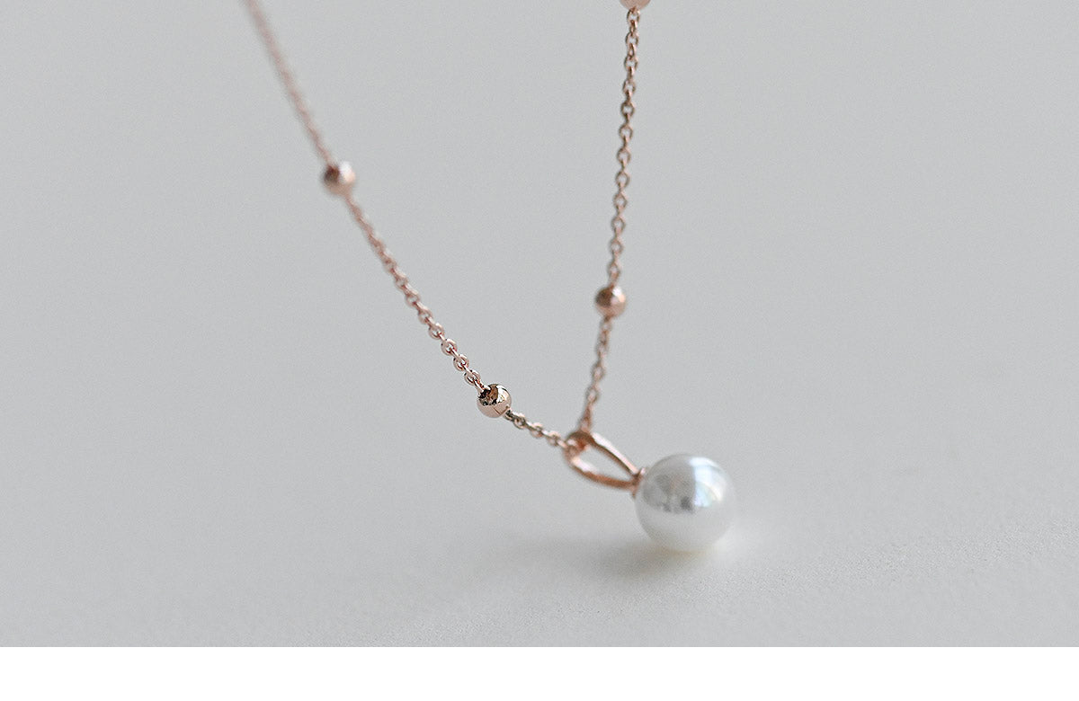 925 silver pearl ring pretty ball chain necklace_KWAJE552