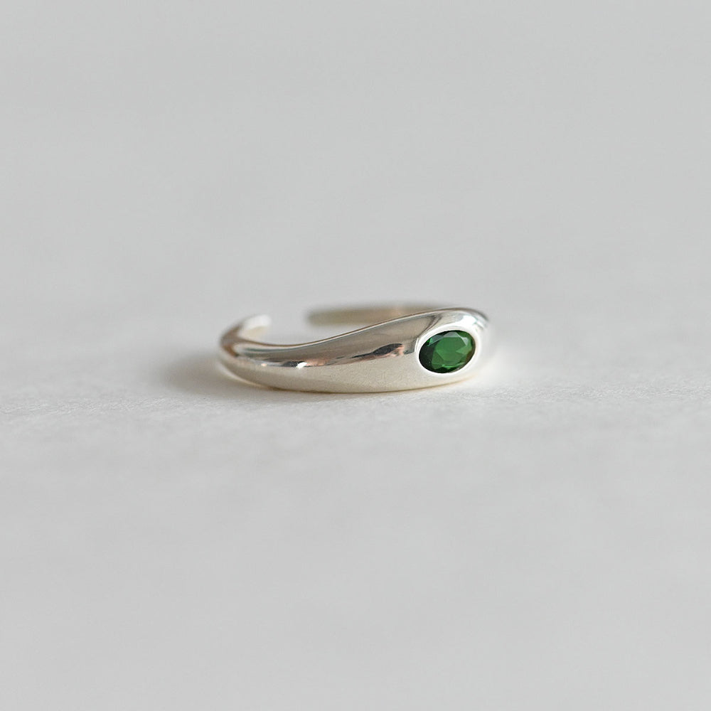 925 Silver Green Oval Open Ring_KWAJE032